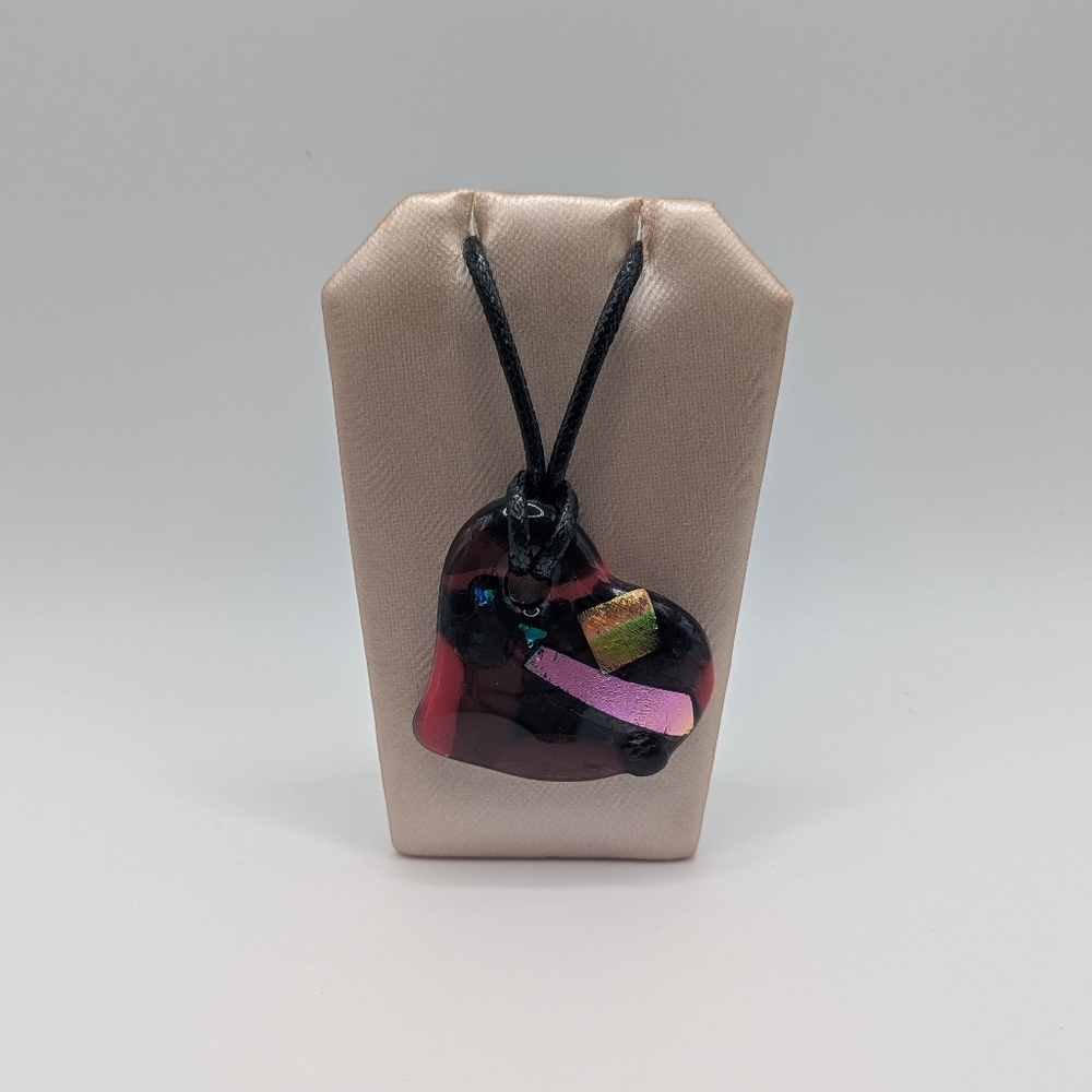 Hand Crafted Large Red  Valentine Heart Fused Glass Necklace. Double Sided